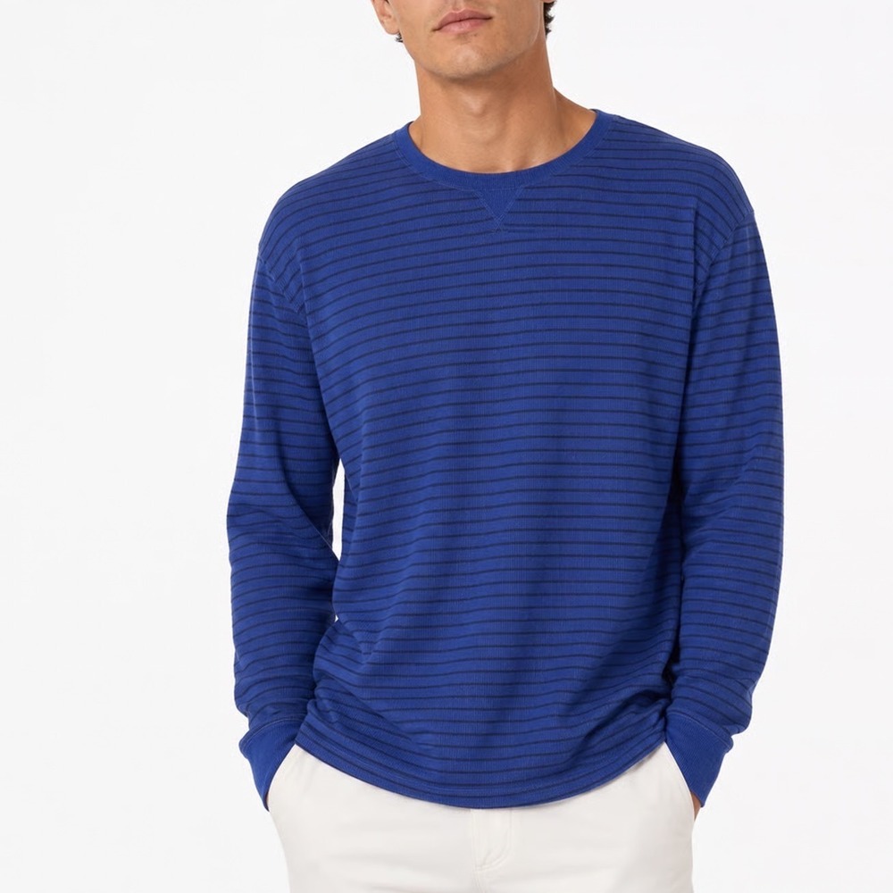The Rail Nordstrom Mens XXL Blue Black Striped Waffle Knit Thermal Shirt L/S
